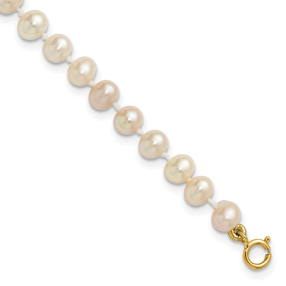 14K Gelbgold 4 5mm Weiß Halb Rund Süßwasser Zuchtperle 5 Zoll Armband