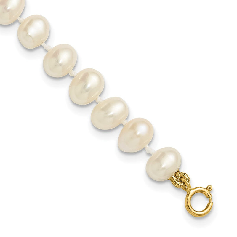 14K Gelbgold 5 6mm Weiß Halb Rund Süßwasser Zuchtperle Zoll Armband