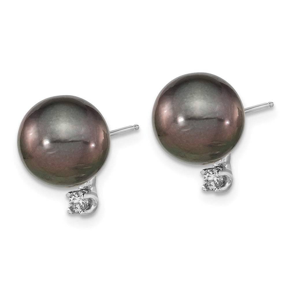 14 Karat Weißgold Ohrstecker mit 9-10 mm runden Tahiti-Zuchtperlen aus Salzwasser und 0,10 ct. Diamanten