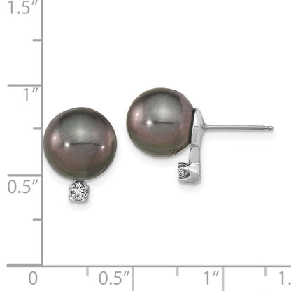 14 Karat Weißgold Ohrstecker mit 9-10 mm runden Tahiti-Zuchtperlen aus Salzwasser und 0,10 ct. Diamanten