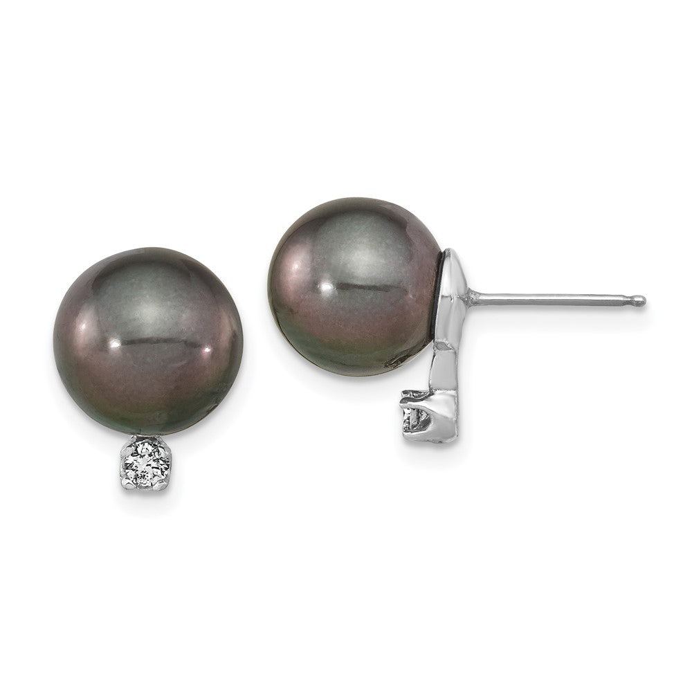 14 Karat Weißgold Ohrstecker mit 9-10 mm runden Tahiti-Zuchtperlen aus Salzwasser und 0,10 ct. Diamanten