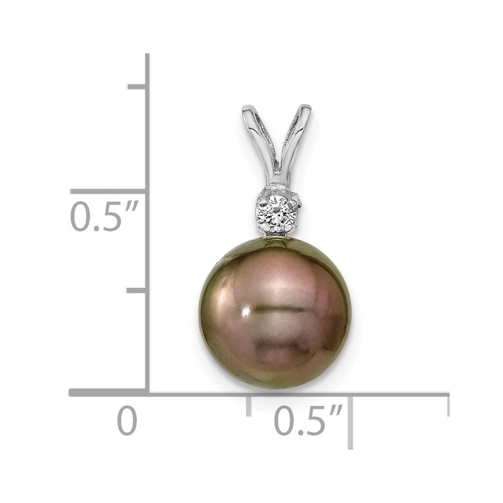 14 Karat Weißgold Anhänger mit 9-10 mm runder Tahiti-Zuchtperle aus Salzwasser und 0,05 ct. Diamant