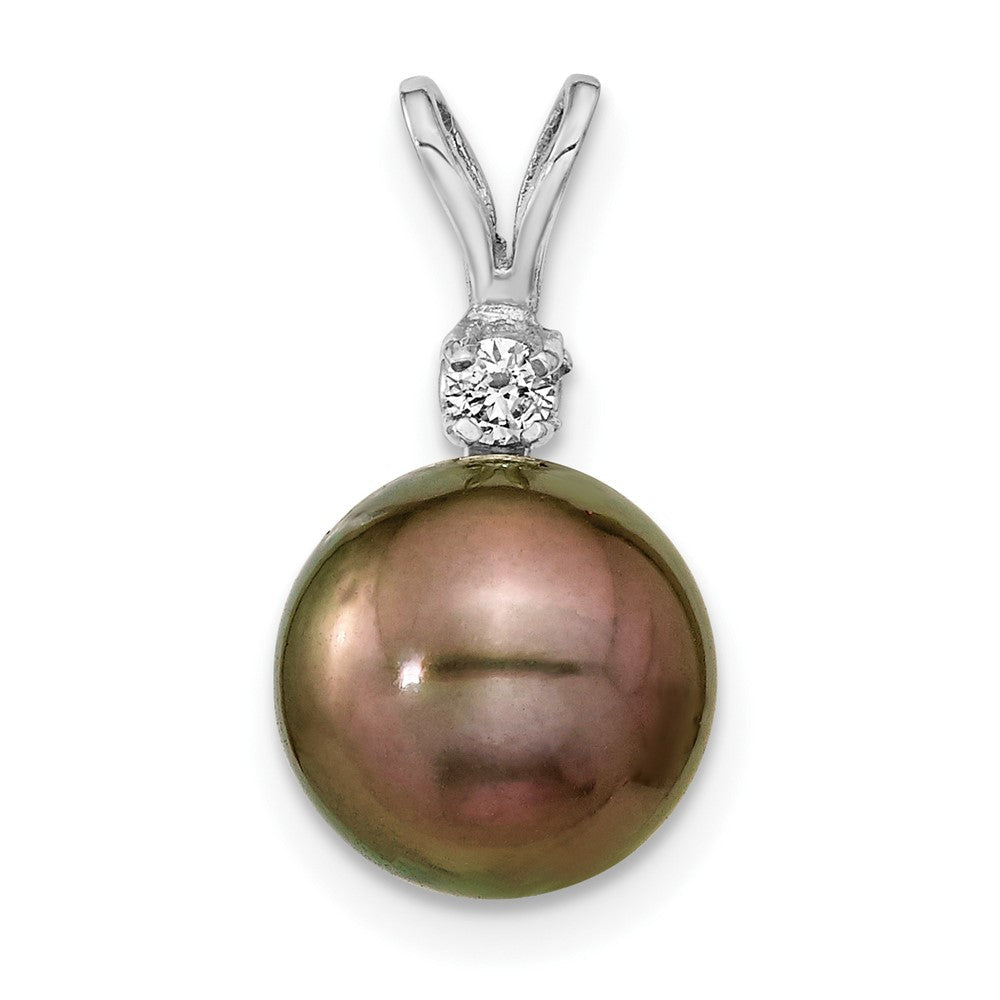 14 Karat Weißgold Anhänger mit 9-10 mm runder Tahiti-Zuchtperle aus Salzwasser und 0,05 ct. Diamant