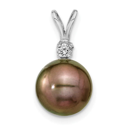 14 Karat Weißgold Anhänger mit 9-10 mm runder Tahiti-Zuchtperle aus Salzwasser und 0,05 ct. Diamant