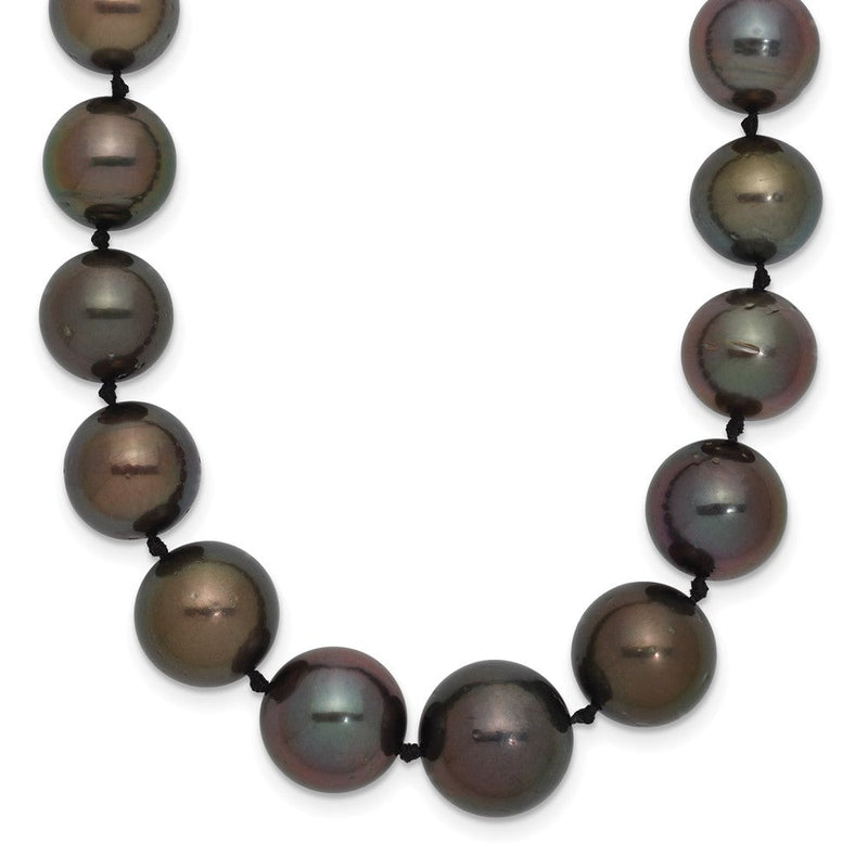 14K Weißgold 9 12mm Schwarz Halb Rund Tahitian Salzwasser Zuchtperle Abgestuft 19 Zoll Halskette