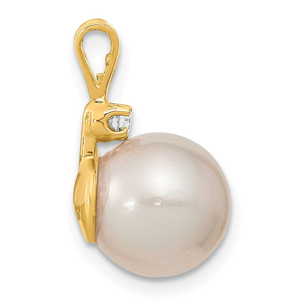 14K Gelbgold Anhänger mit 9-10 mm weißer Südsee-Zuchtperle und 0,05 ct. Diamant