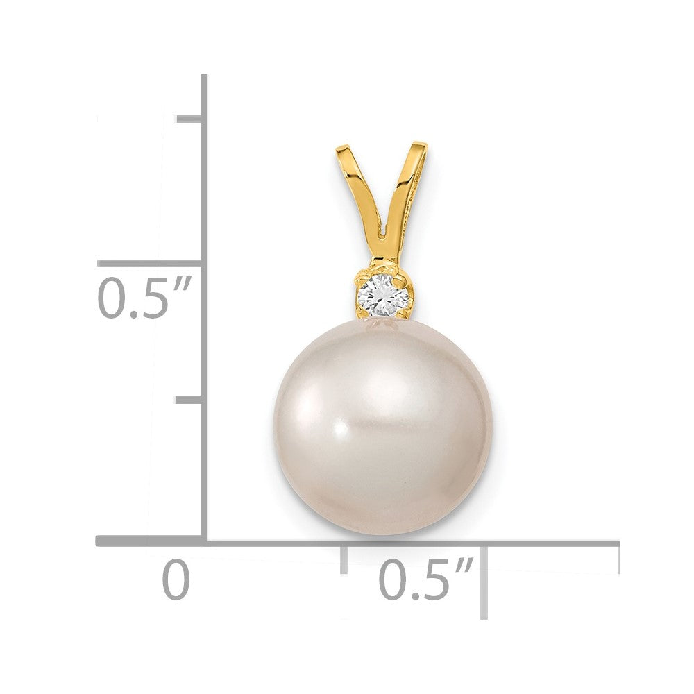 14K Gelbgold Anhänger mit 9-10 mm weißer Südsee-Zuchtperle und 0,05 ct. Diamant