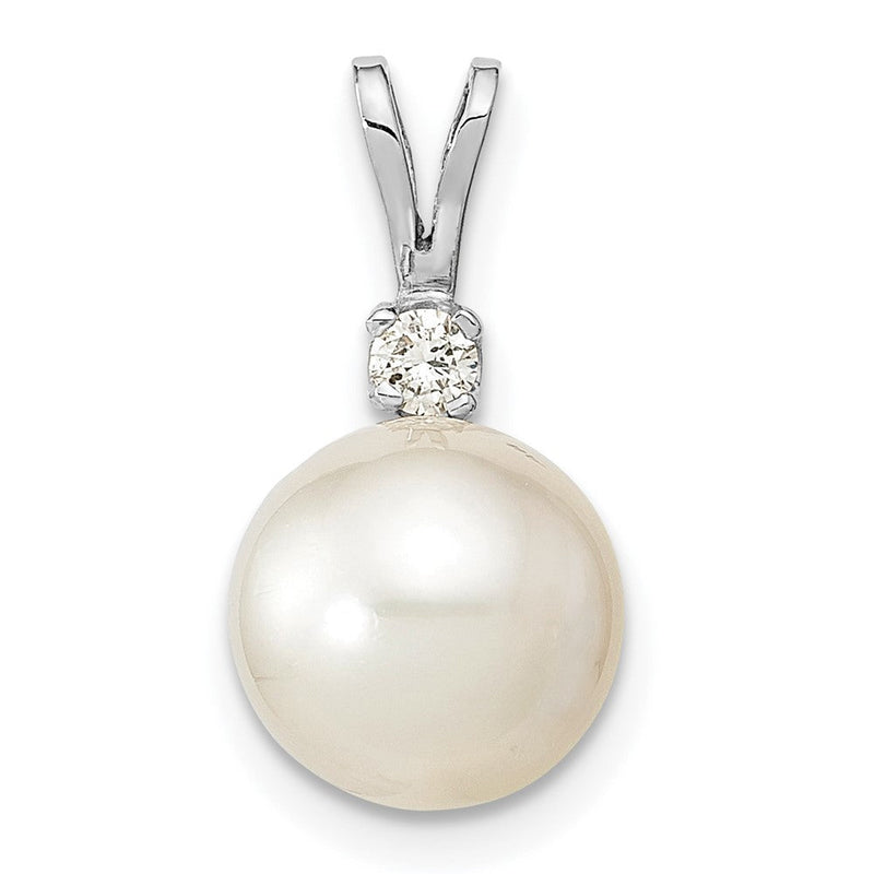 14K Weißgold 14K Weißgold 9-10mm Weiß Rund South Meer Salzwasser Zuchtperle Und.05 Karat Diamant Anhänger