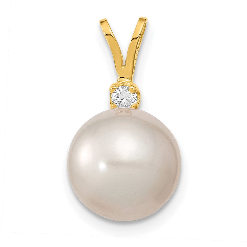 14K Gelbgold Anhänger mit 9-10 mm weißer Südsee-Zuchtperle und 0,05 ct. Diamant