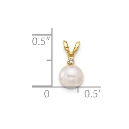 14K Gelbgold Anhänger mit 5-6 mm runder weißer Saltwater-Akoya-Zuchtperle und Diamant