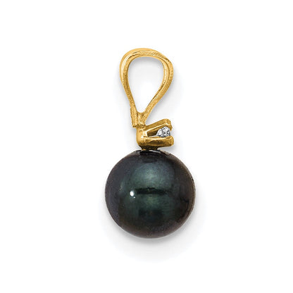 14K Gelbgold 14K 5-6mm Schwarz Rund Akoya Salzwasser Zuchtperle Und.01 Karat Diamant Anhänger