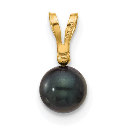 14K Gelbgold 14K 5-6mm Schwarz Rund Akoya Salzwasser Zuchtperle Und.01 Karat Diamant Anhänger