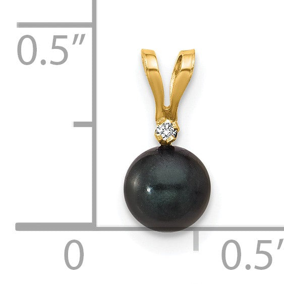 14K Gelbgold 14K 5-6mm Schwarz Rund Akoya Salzwasser Zuchtperle Und.01 Karat Diamant Anhänger