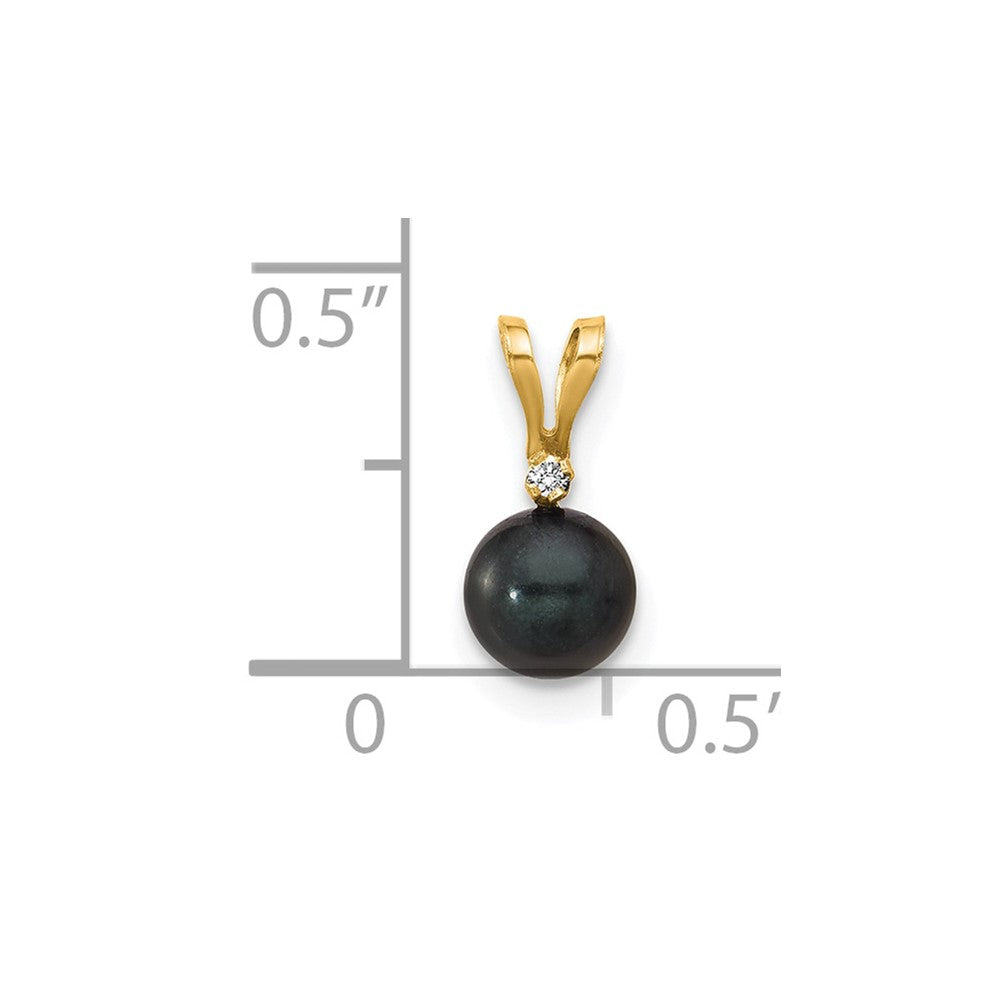 14K Gelbgold 14K 5-6mm Schwarz Rund Akoya Salzwasser Zuchtperle Und.01 Karat Diamant Anhänger