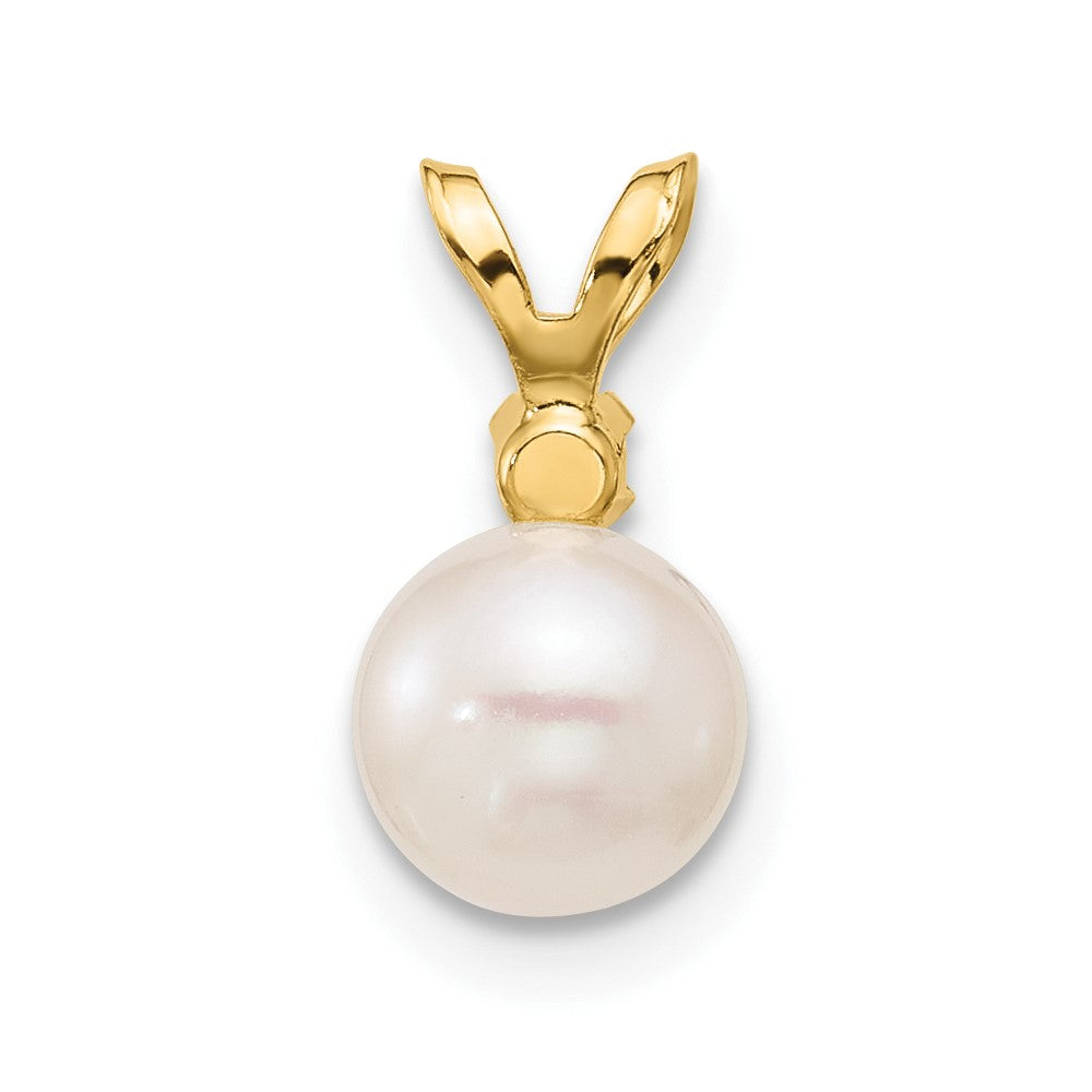 14K Anhänger mit runder weißer Akoya-Zuchtperle aus Salzwasser 6-7 mm und Diamant