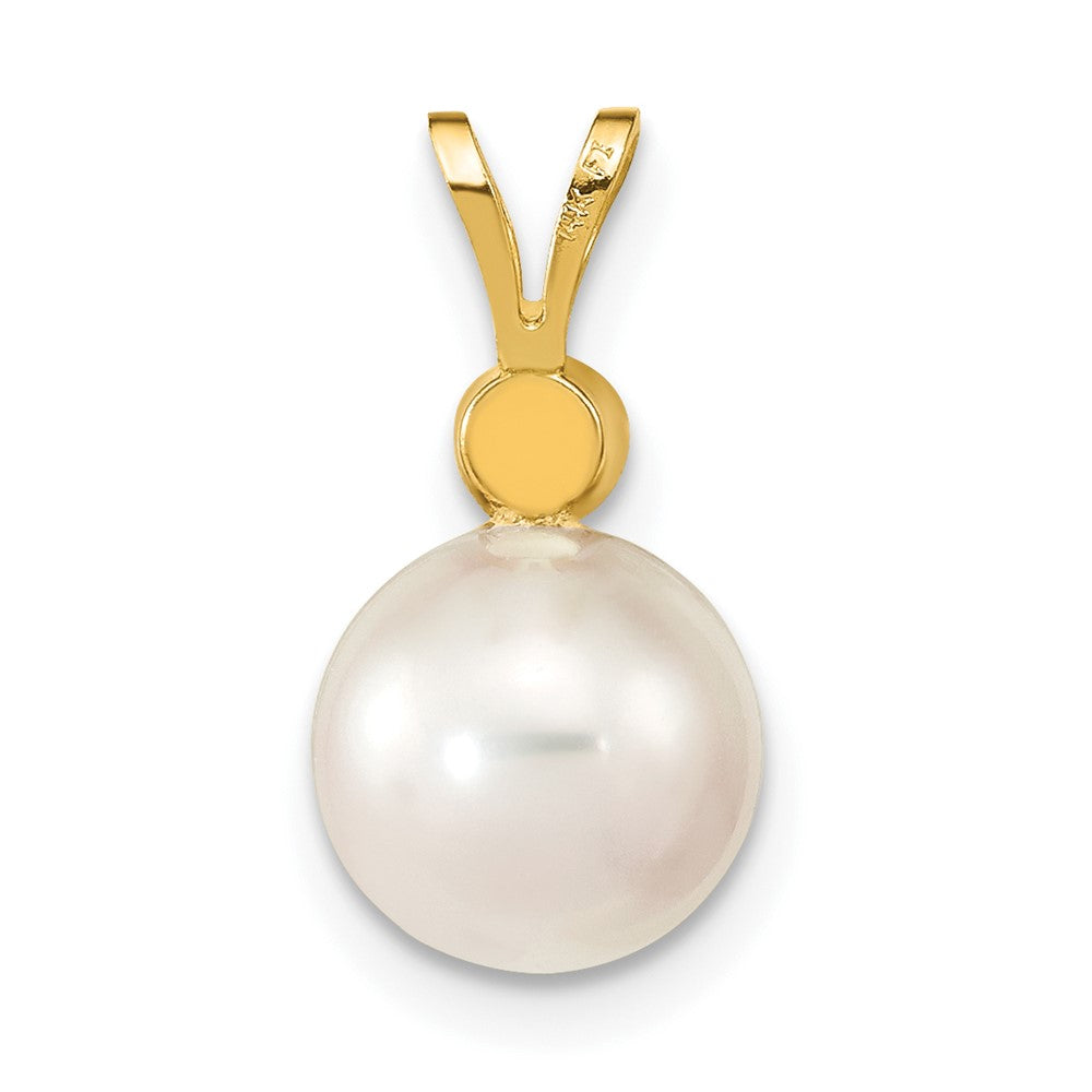 14K Gelbgold Anhänger mit runder weißer Akoya-Zuchtperle aus Salzwasser 8-9 mm und Diamant