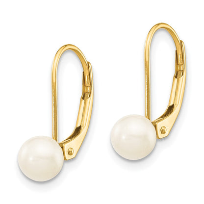 14K Gelbgold 5 6mm Weiß Rund Akoya Salzwasser Zuchtperle Ohrhänger mit Brisur