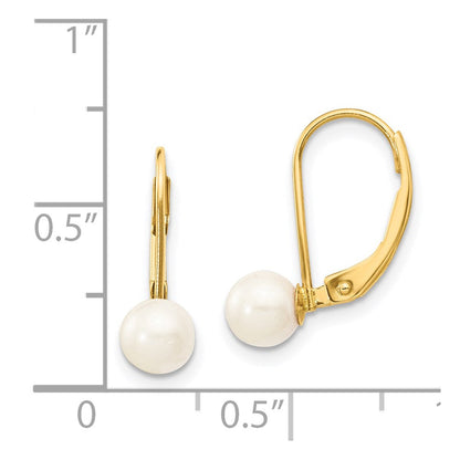 14K Gelbgold 5 6mm Weiß Rund Akoya Salzwasser Zuchtperle Ohrhänger mit Brisur