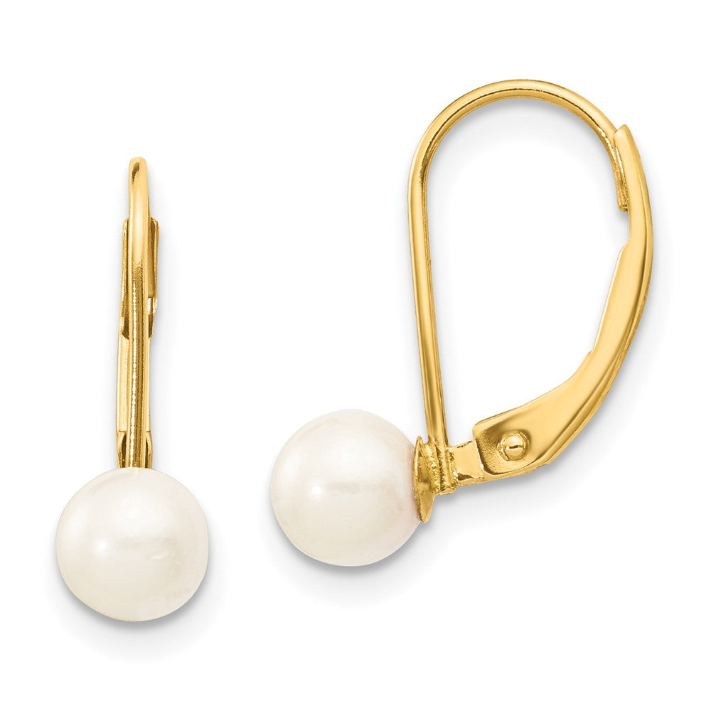 14K Gelbgold 5 6mm Weiß Rund Akoya Salzwasser Zuchtperle Ohrhänger mit Brisur