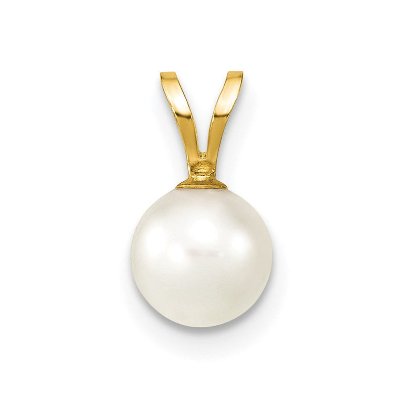 14K Gelbgold 14K 6-7mm Weiß Rund Akoya Salzwasser Zuchtperle Anhänger