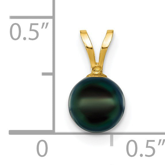 14K Gelbgold 14K 6-7mm Schwarz Rund Akoya Salzwasser Zuchtperle Anhänger