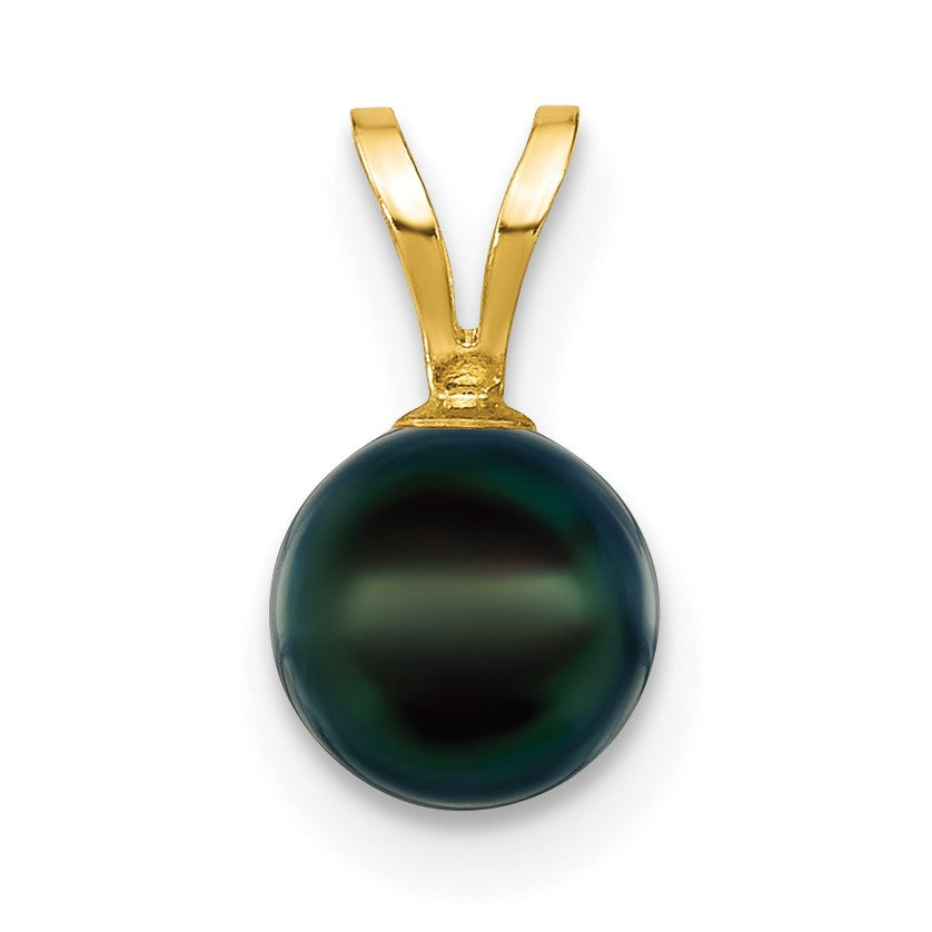 14K Gelbgold 14K 6-7mm Schwarz Rund Akoya Salzwasser Zuchtperle Anhänger