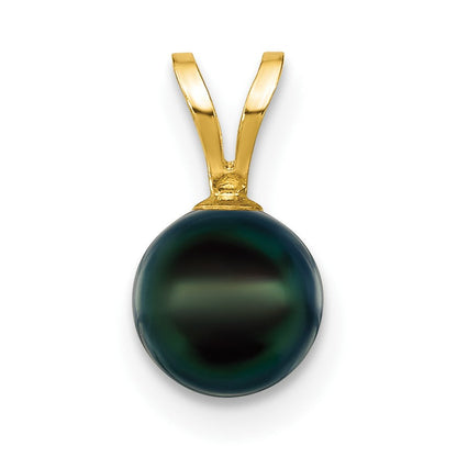 14K Gelbgold 14K 6-7mm Schwarz Rund Akoya Salzwasser Zuchtperle Anhänger