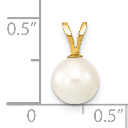 14K Gelbgold 14K 7-8mm Weiß Rund Akoya Salzwasser Zuchtperle Anhänger