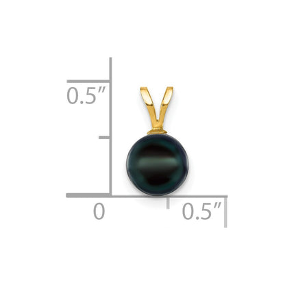 14K Gelbgold 14K 7-8mm Schwarz Rund Akoya Salzwasser Zuchtperle Anhänger