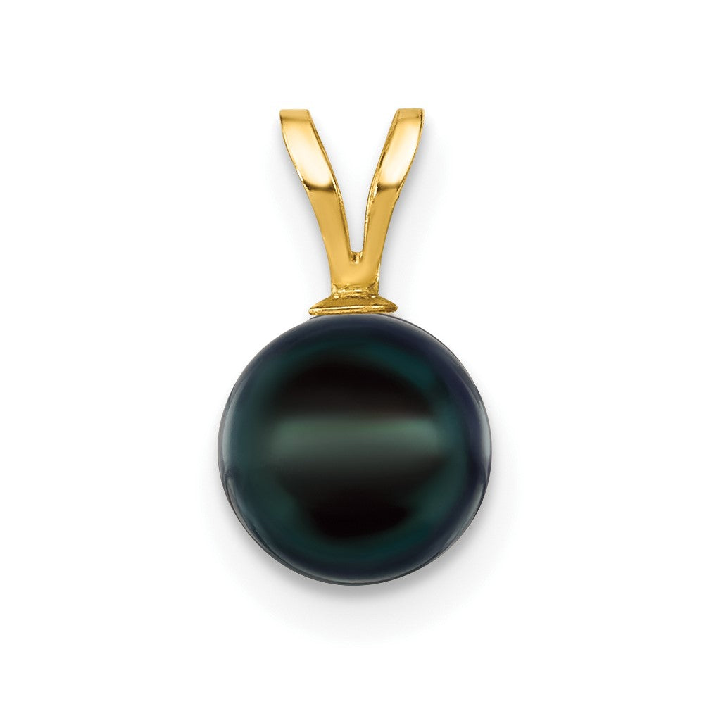 14K Gelbgold 14K 7-8mm Schwarz Rund Akoya Salzwasser Zuchtperle Anhänger