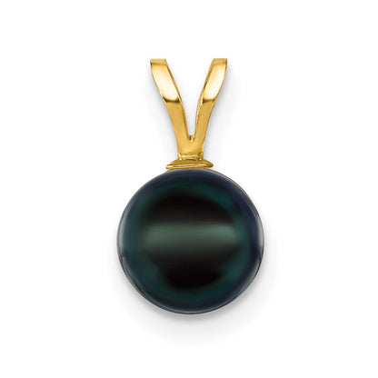14K Gelbgold 14K 7-8mm Schwarz Rund Akoya Salzwasser Zuchtperle Anhänger