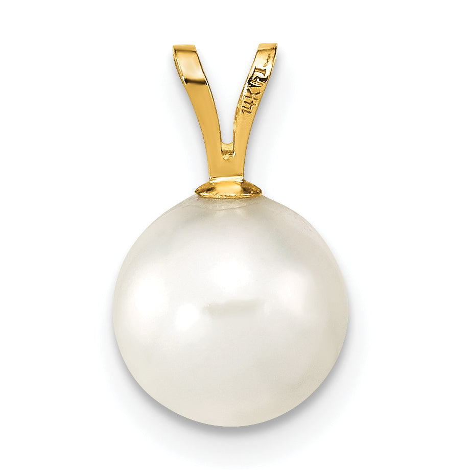 14K Gelbgold 14K 8-9mm Weiß Rund Akoya Salzwasser Zuchtperle Anhänger
