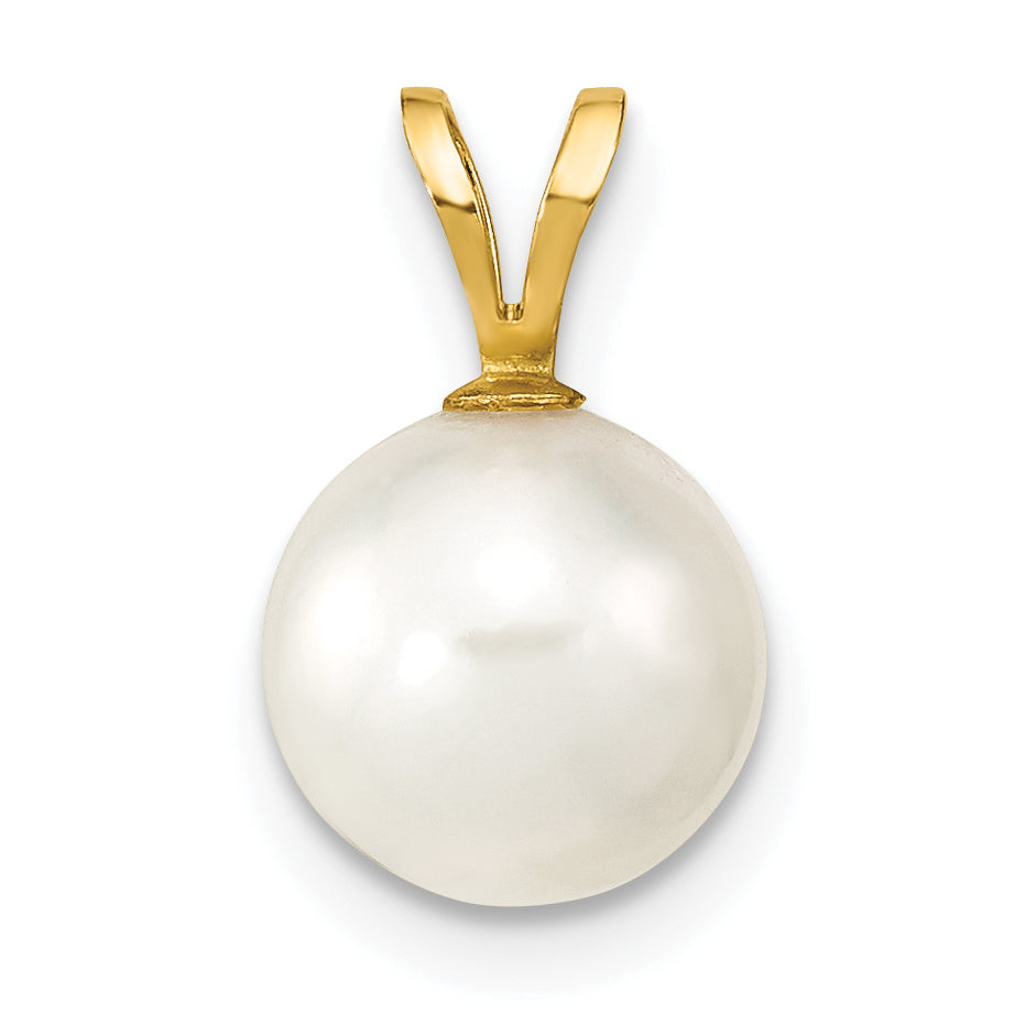 14K Gelbgold 14K 8-9mm Weiß Rund Akoya Salzwasser Zuchtperle Anhänger