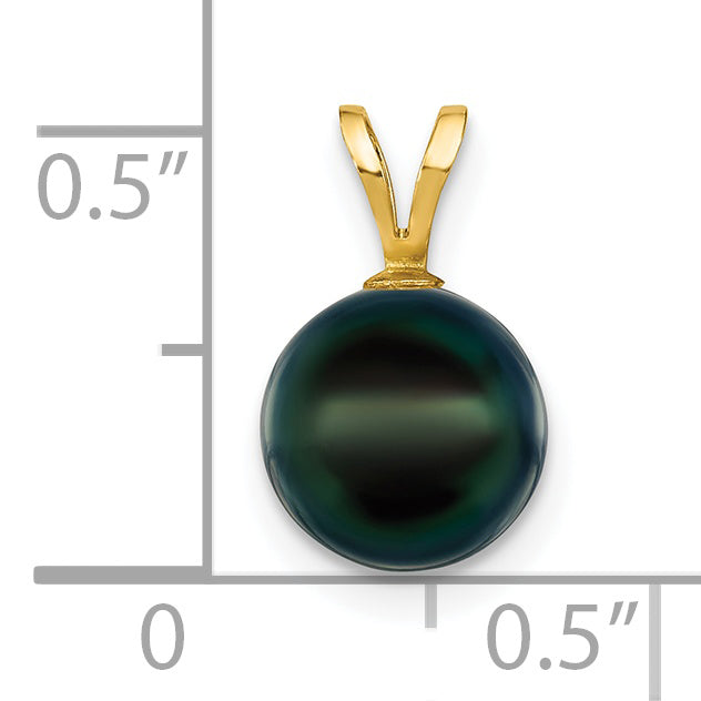 14K Gelbgold 14K 8-9mm Schwarz Rund Akoya Salzwasser Zuchtperle Anhänger