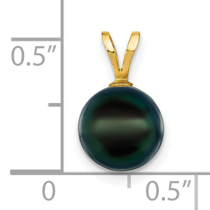 14K Gelbgold 14K 8-9mm Schwarz Rund Akoya Salzwasser Zuchtperle Anhänger