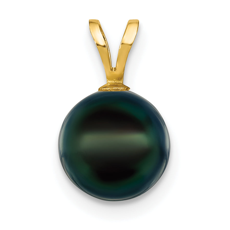 14K Gelbgold 14K 8-9mm Schwarz Rund Akoya Salzwasser Zuchtperle Anhänger