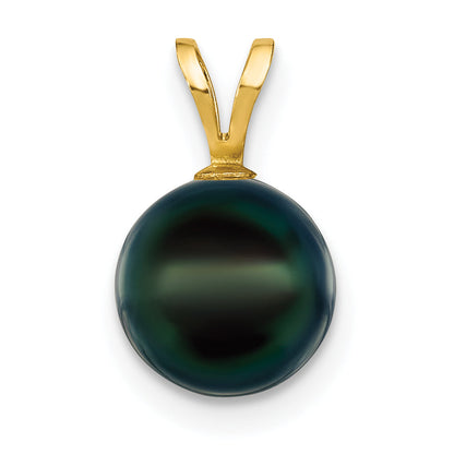 14K Gelbgold 14K 8-9mm Schwarz Rund Akoya Salzwasser Zuchtperle Anhänger