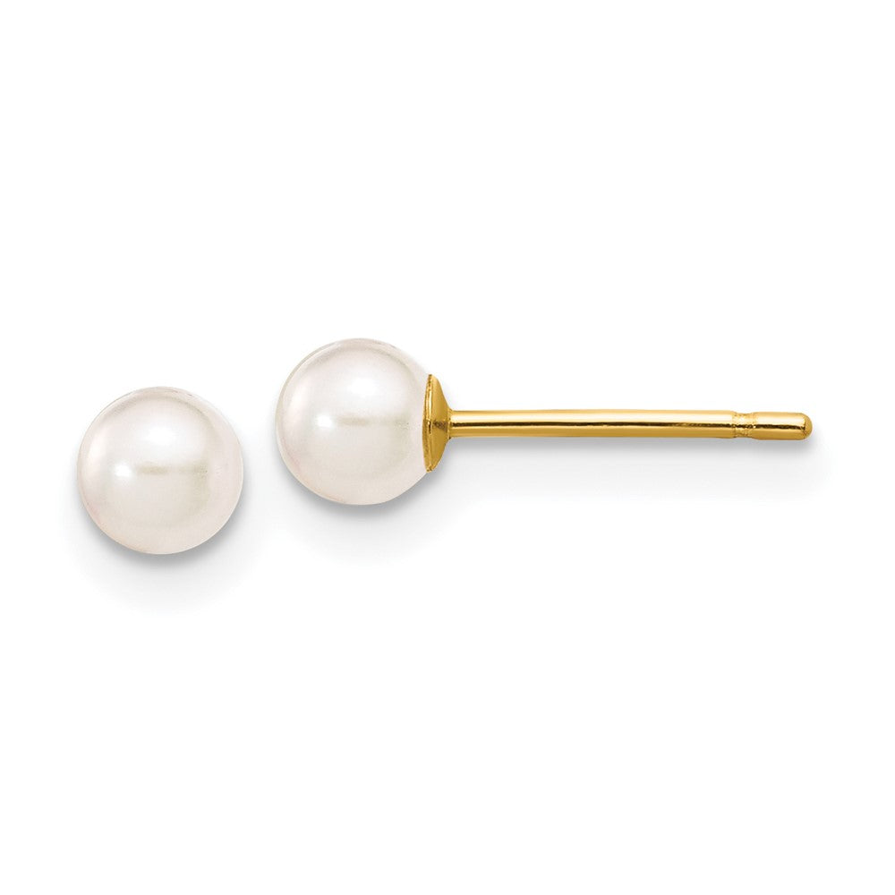 14K Gelbgold 3 4mm Weiß Rund Akoya Salzwasser Zuchtperle Ohrstecker