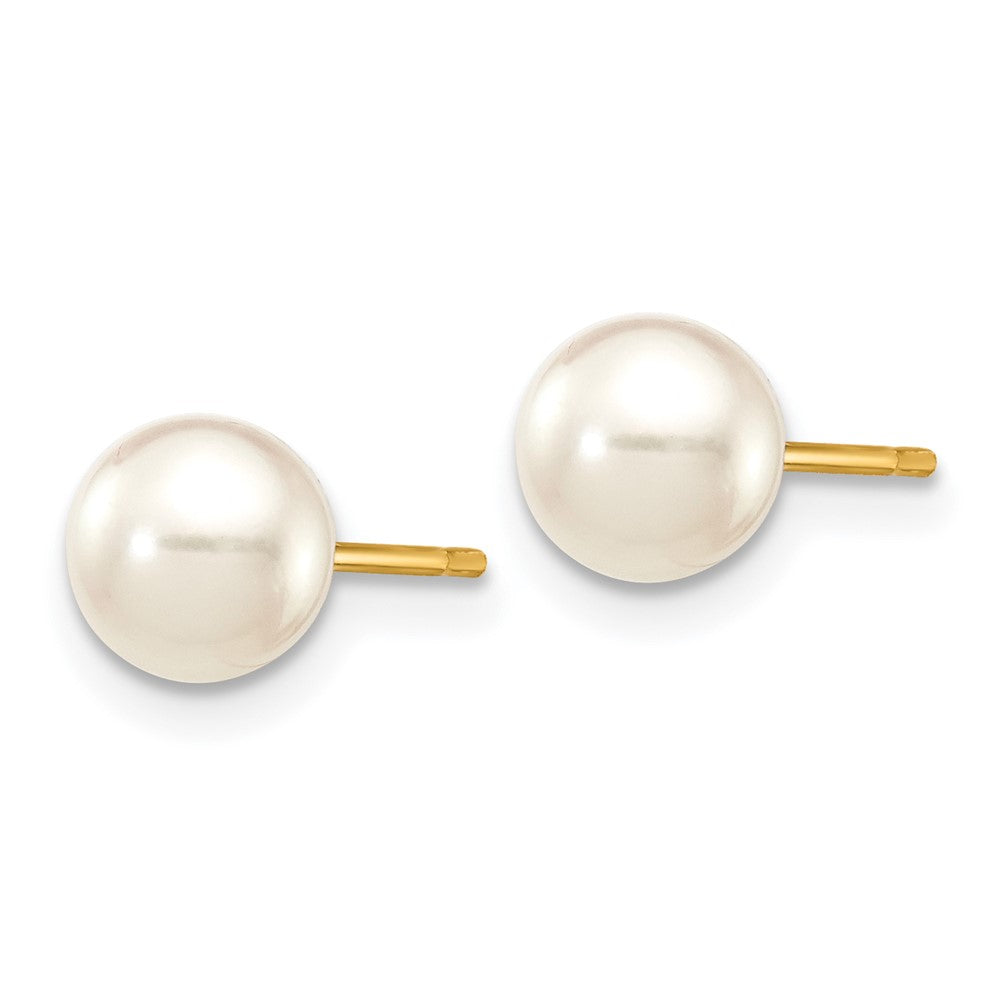 14K Gelbgold 5 6mm Weiß Rund Akoya Salzwasser Zuchtperle Ohrstecker
