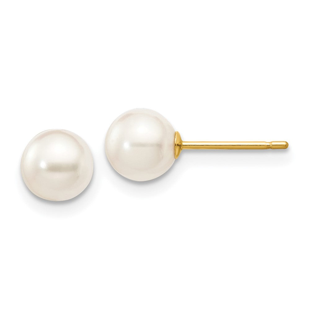 14K Gelbgold 5 6mm Weiß Rund Akoya Salzwasser Zuchtperle Ohrstecker