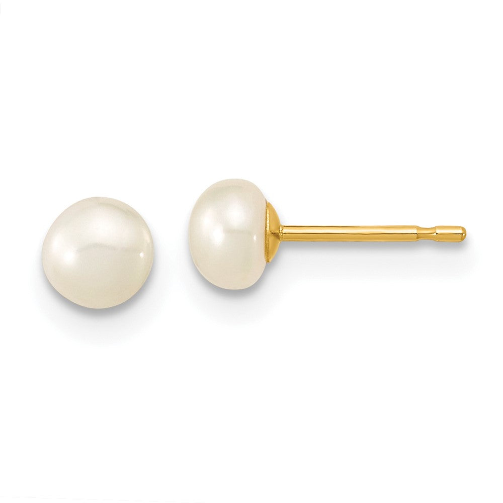14K Gelbgold 4-5mm Süßwasser Zuchtperle, 14 Zoll Halskette, 5" Armband & Ohrring Set