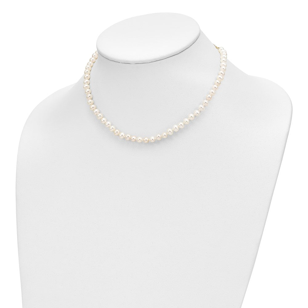14K Gelbgold 4-5mm Süßwasser Zuchtperle, 14 Zoll Halskette, 5" Armband & Ohrring Set
