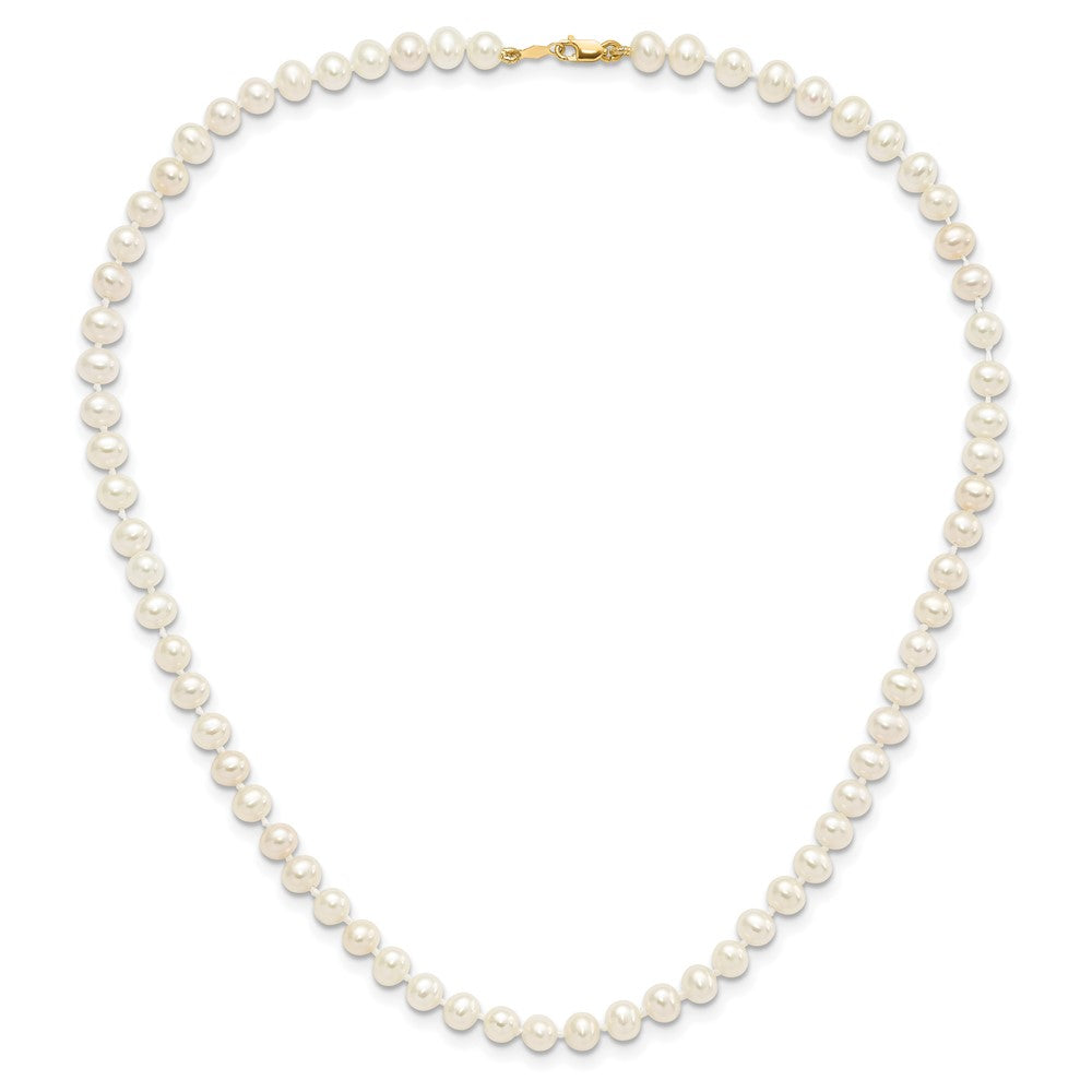 14K Gelbgold 4-5mm Süßwasser Zuchtperle, 14 Zoll Halskette, 5" Armband & Ohrring Set