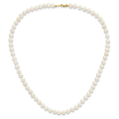 14K Gelbgold 4-5mm Süßwasser Zuchtperle, 14 Zoll Halskette, 5" Armband & Ohrring Set