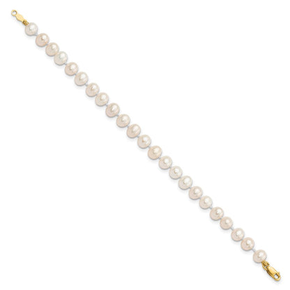 14K Gelbgold 4-5mm Süßwasser Zuchtperle, 14 Zoll Halskette, 5" Armband & Ohrring Set