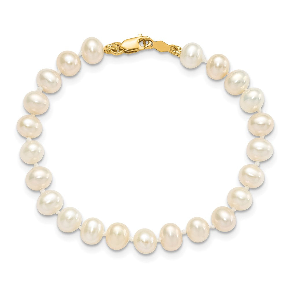 14K Gelbgold 4-5mm Süßwasser Zuchtperle, 14 Zoll Halskette, 5" Armband & Ohrring Set