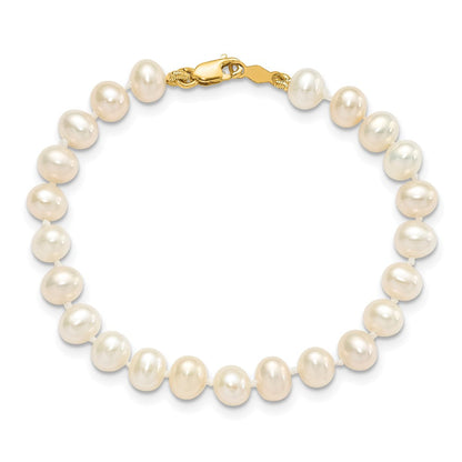 14K Gelbgold 4-5mm Süßwasser Zuchtperle, 14 Zoll Halskette, 5" Armband & Ohrring Set