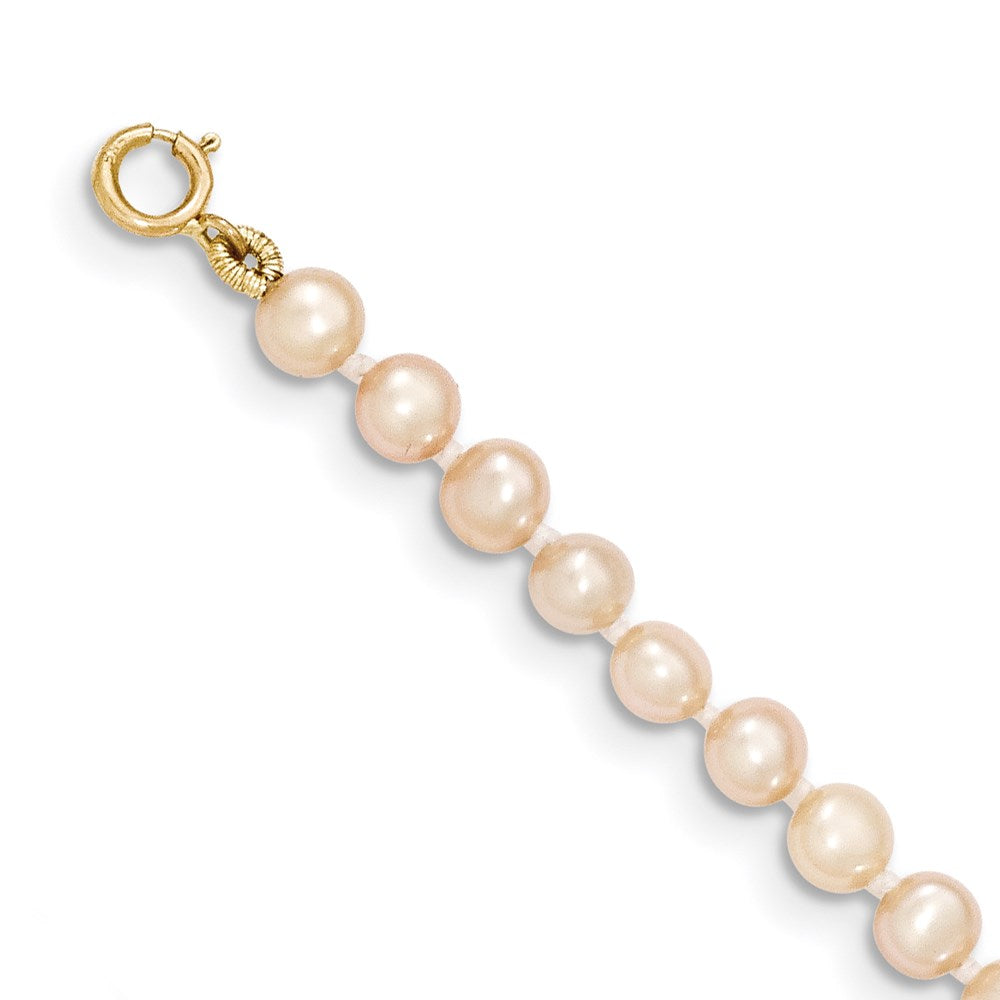 14K Gelbgold 3 4mm Rosa Nahe Rund Süßwasser Zuchtperle Armband