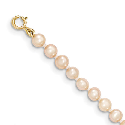 14K Gelbgold 3 4mm Rosa Nahe Rund Süßwasser Zuchtperle Armband