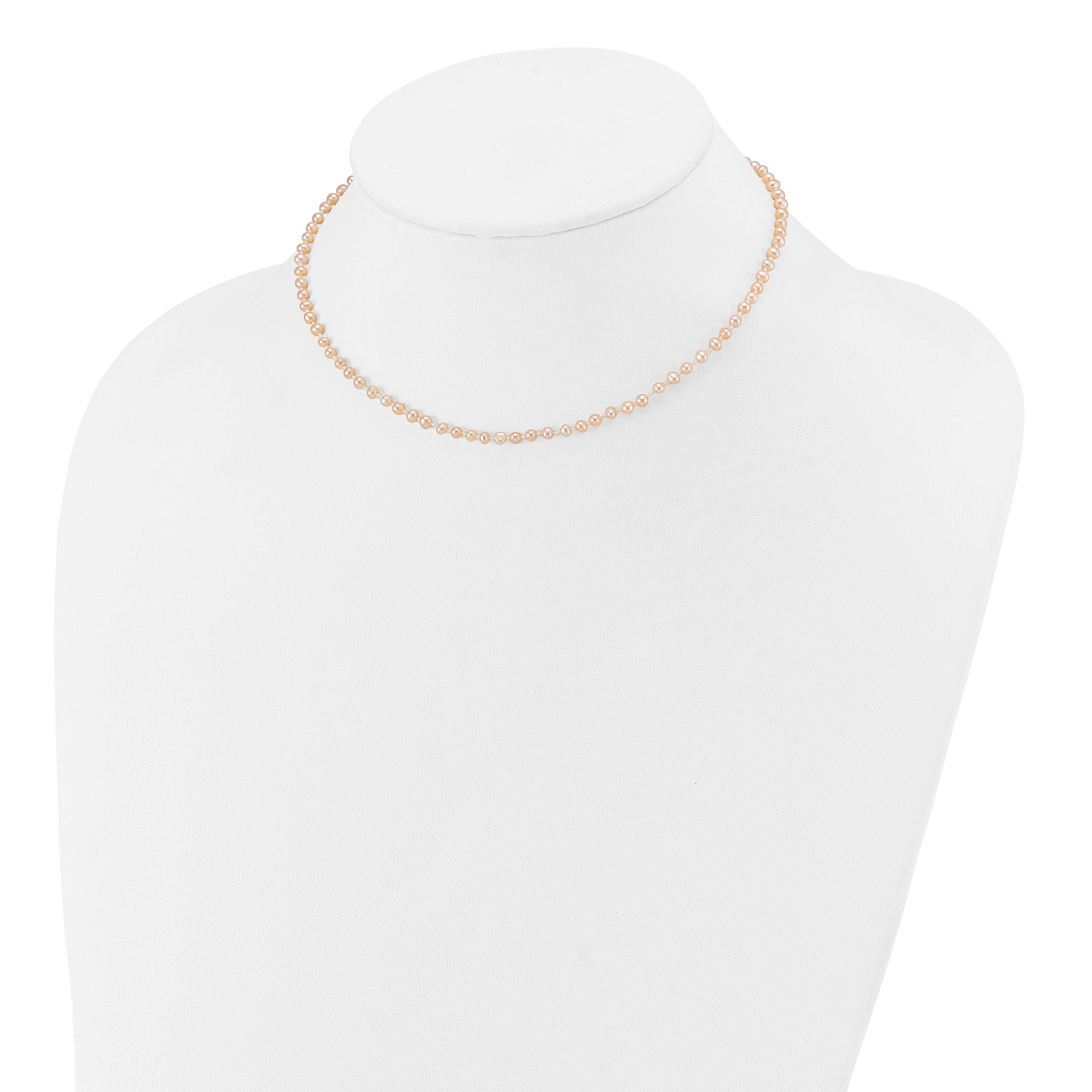 14K Gelbgold 3 4mm Rosa Nahe Rund Süßwasser Zuchtperle Halskette
